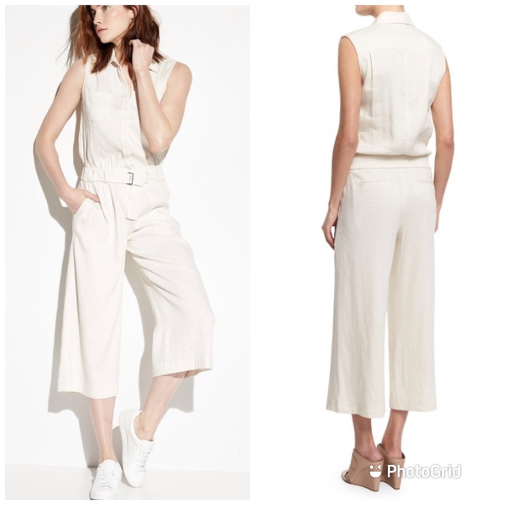 Vince larache Linen 12 Sleeveless Belted Utility Jumpsuit